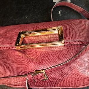 Michael Kors Berkley Burgandy Faux Snakeskin Embossed Leather Crossbody